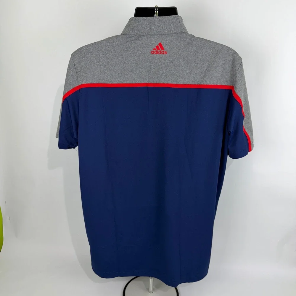 Adidas USA Golf Polo Mens Large Blue Grey Red FJ7884 UPF‎ 50 NWT